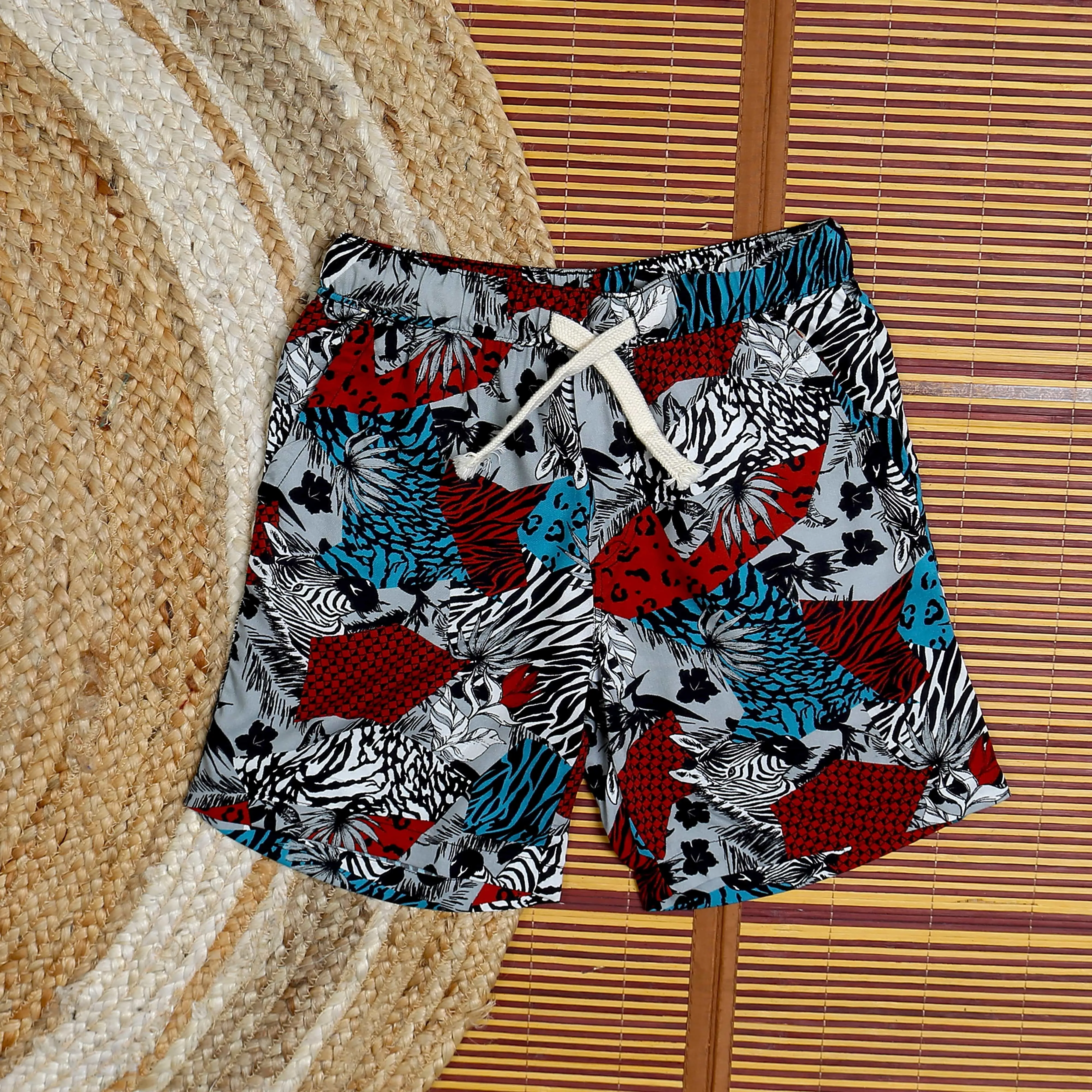 Boys Zebra Printed Short Red Blue