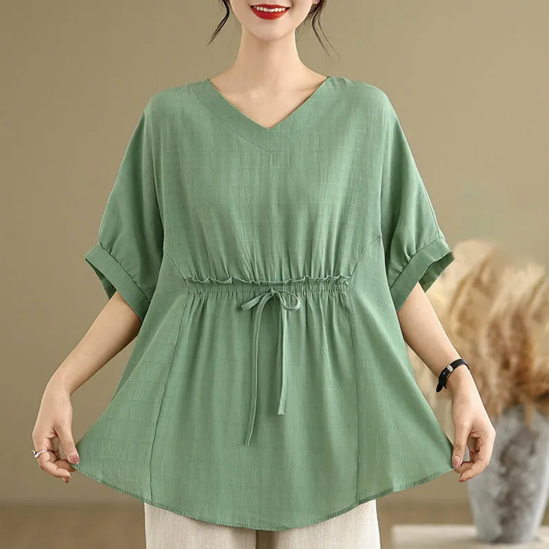 Buddha Stones Casual Solid Color Half Sleeve Half Button Women's T-Shirt