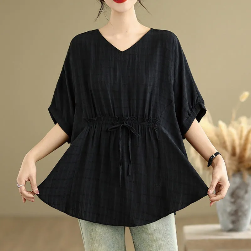 Buddha Stones Casual Solid Color Half Sleeve Half Button Women's T-Shirt