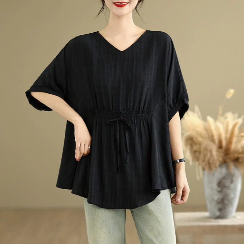 Buddha Stones Casual Solid Color Half Sleeve Half Button Women's T-Shirt