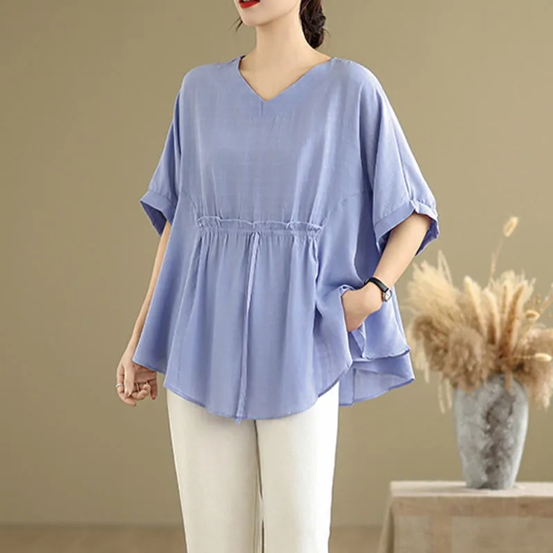 Buddha Stones Casual Solid Color Half Sleeve Half Button Women's T-Shirt