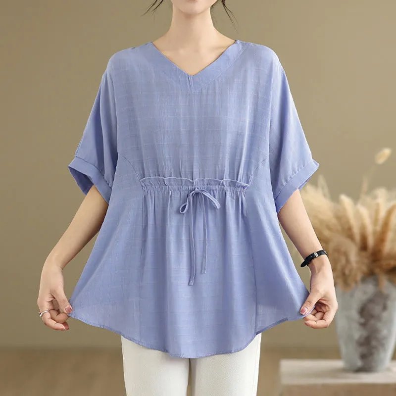 Buddha Stones Casual Solid Color Half Sleeve Half Button Women's T-Shirt