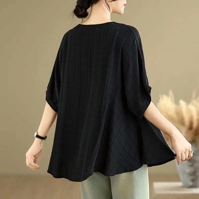 Buddha Stones Casual Solid Color Half Sleeve Half Button Women's T-Shirt