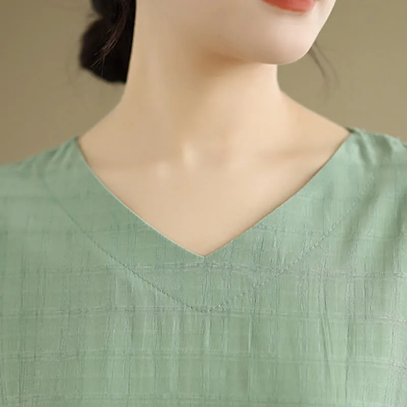 Buddha Stones Casual Solid Color Half Sleeve Half Button Women's T-Shirt