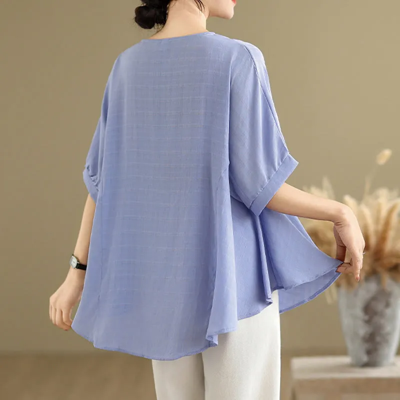 Buddha Stones Casual Solid Color Half Sleeve Half Button Women's T-Shirt