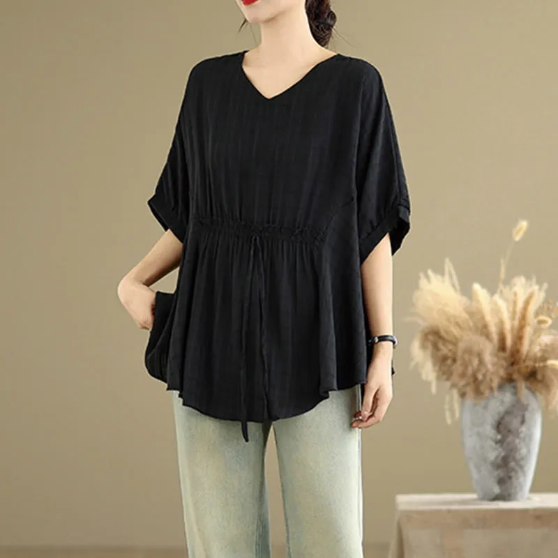 Buddha Stones Casual Solid Color Half Sleeve Half Button Women's T-Shirt