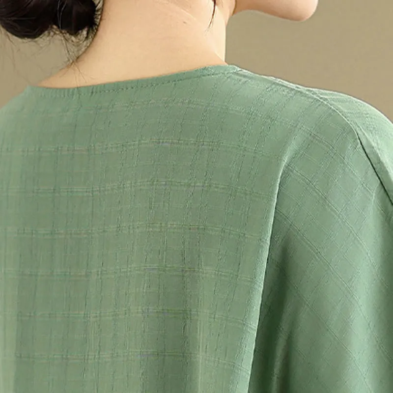Buddha Stones Casual Solid Color Half Sleeve Half Button Women's T-Shirt