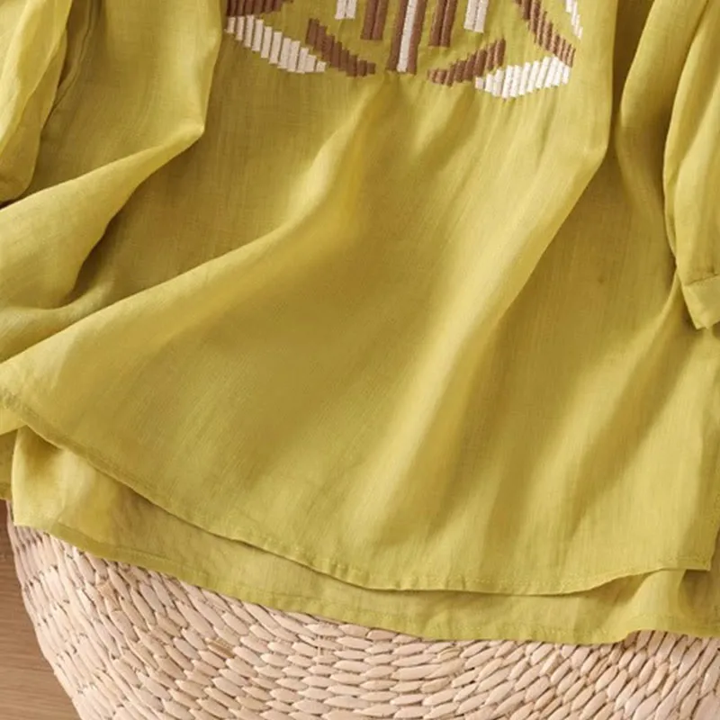 Buddha Stones Casual Symmetrical Embroidery Women's Crew Neck Design Half Sleeve Spandex T-shirt