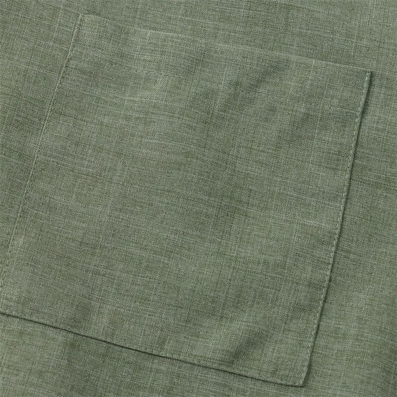 Buddha Stones Summer Men's Button Plain Short Sleeve Cotton Linen Shirt With Pocket
