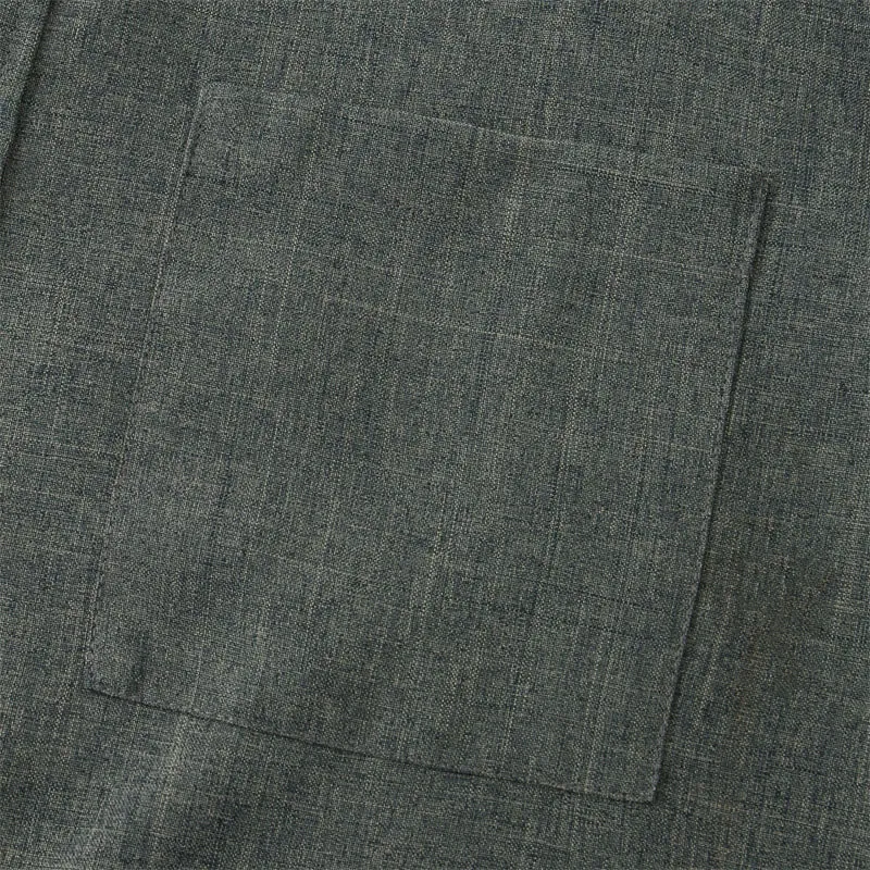 Buddha Stones Summer Men's Button Plain Short Sleeve Cotton Linen Shirt With Pocket