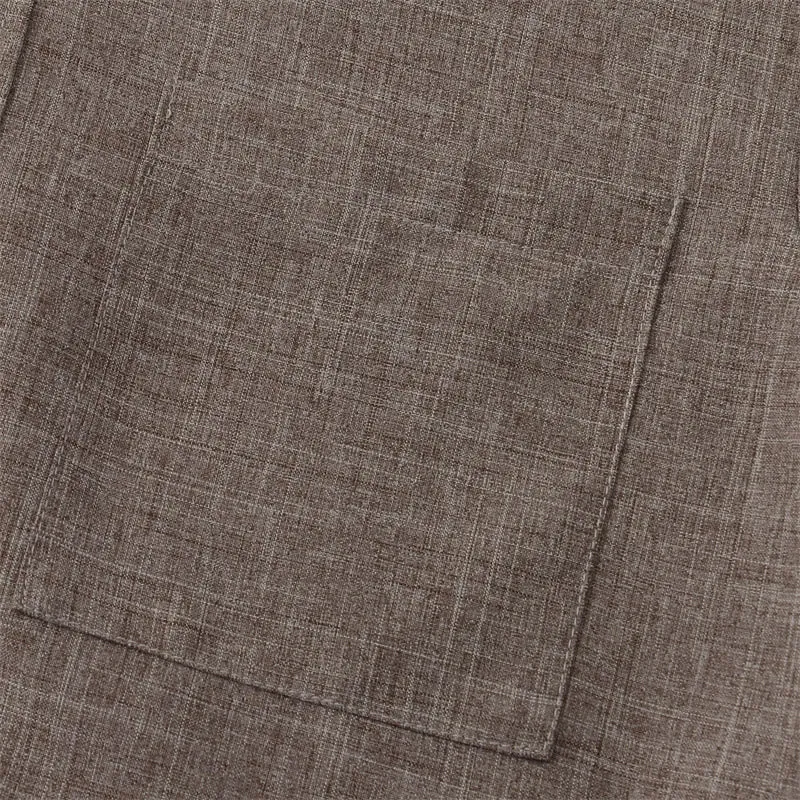 Buddha Stones Summer Men's Button Plain Short Sleeve Cotton Linen Shirt With Pocket