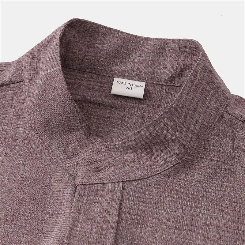 Buddha Stones Summer Men's Button Plain Short Sleeve Cotton Linen Shirt With Pocket