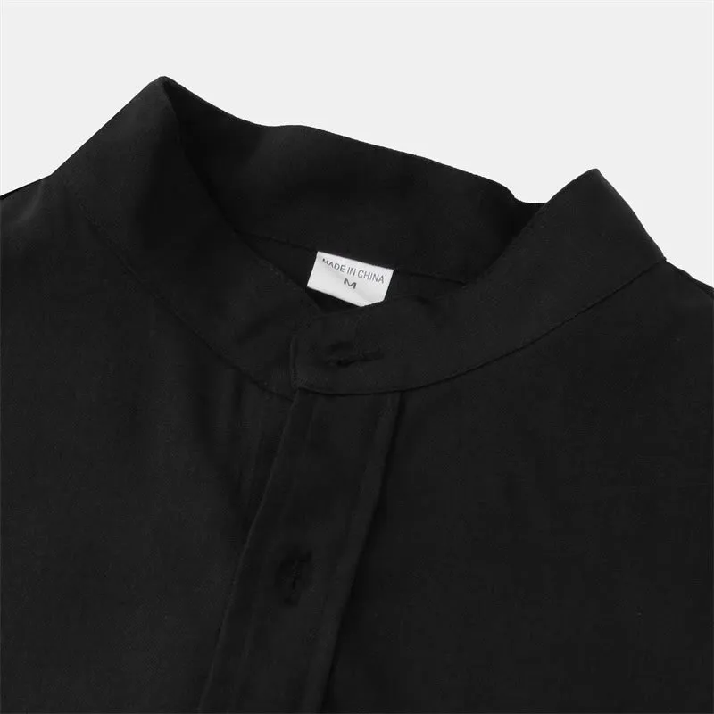 Buddha Stones Summer Men's Button Plain Short Sleeve Cotton Linen Shirt With Pocket