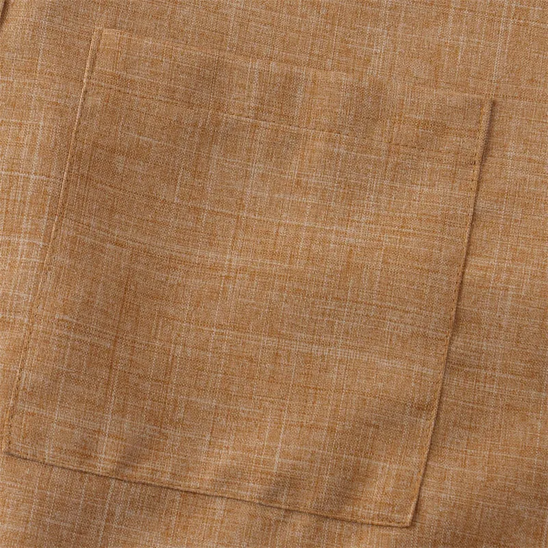 Buddha Stones Summer Men's Button Plain Short Sleeve Cotton Linen Shirt With Pocket