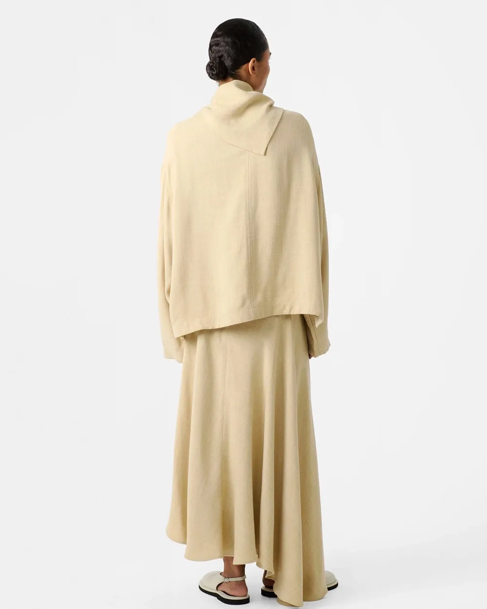 Bute - Assymetric Hem Top With Detachable Scarf - Straw