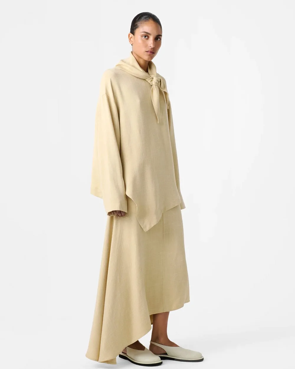 Bute - Assymetric Hem Top With Detachable Scarf - Straw