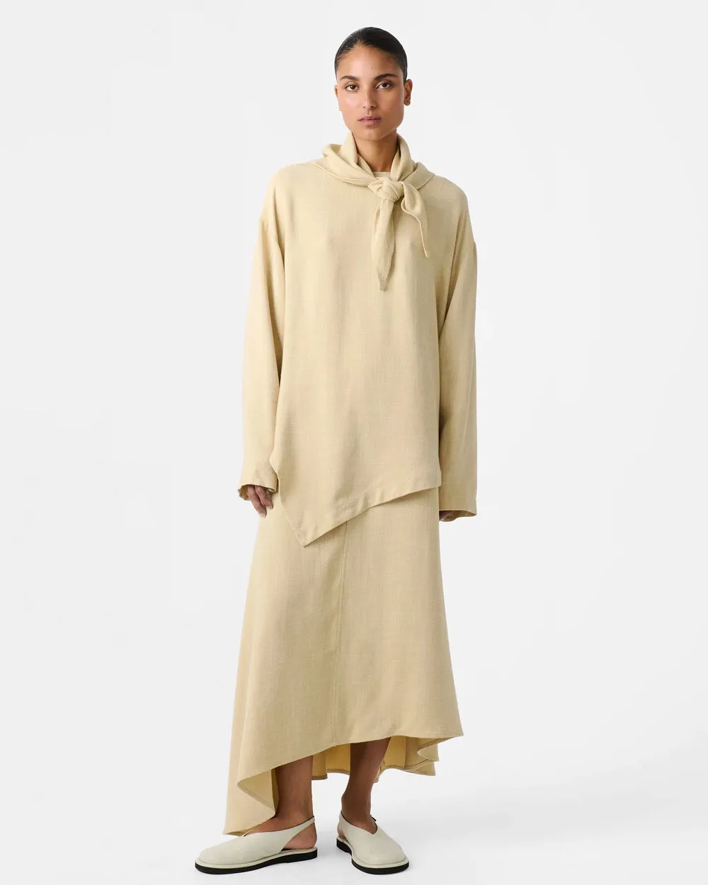 Bute - Assymetric Hem Top With Detachable Scarf - Straw
