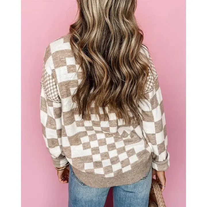 Checkered Round Neck Sweater