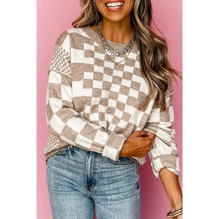 Checkered Round Neck Sweater