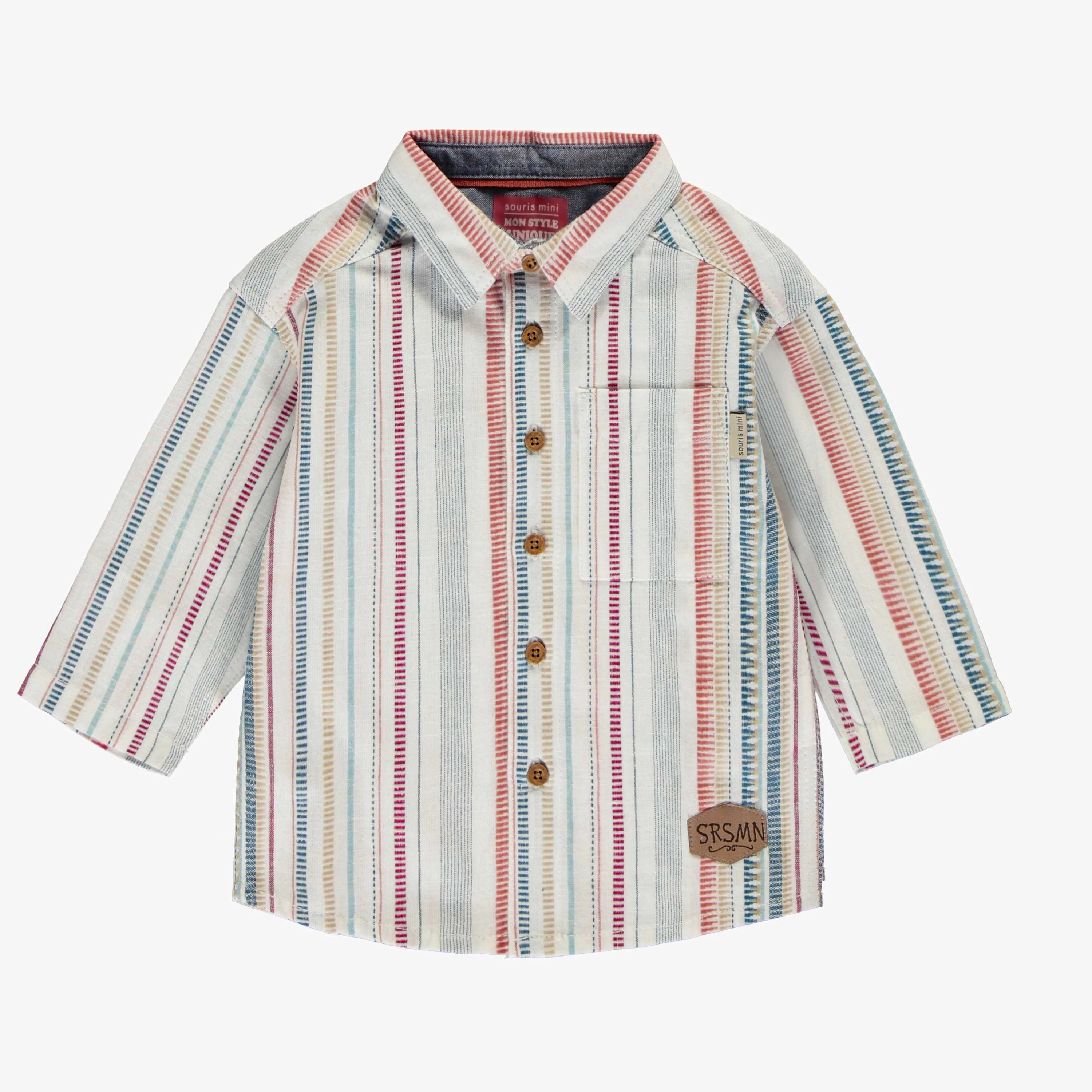 Chemise à manches longues et à rayures en lin et coton, bébé ||Shirt with long sleeves in linen and cotton, baby