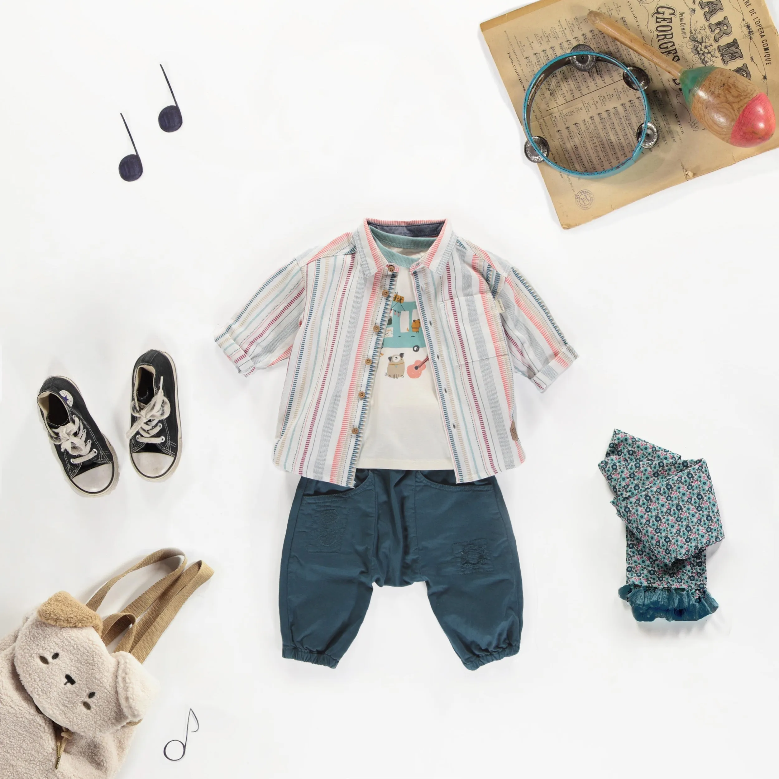Chemise à manches longues et à rayures en lin et coton, bébé ||Shirt with long sleeves in linen and cotton, baby