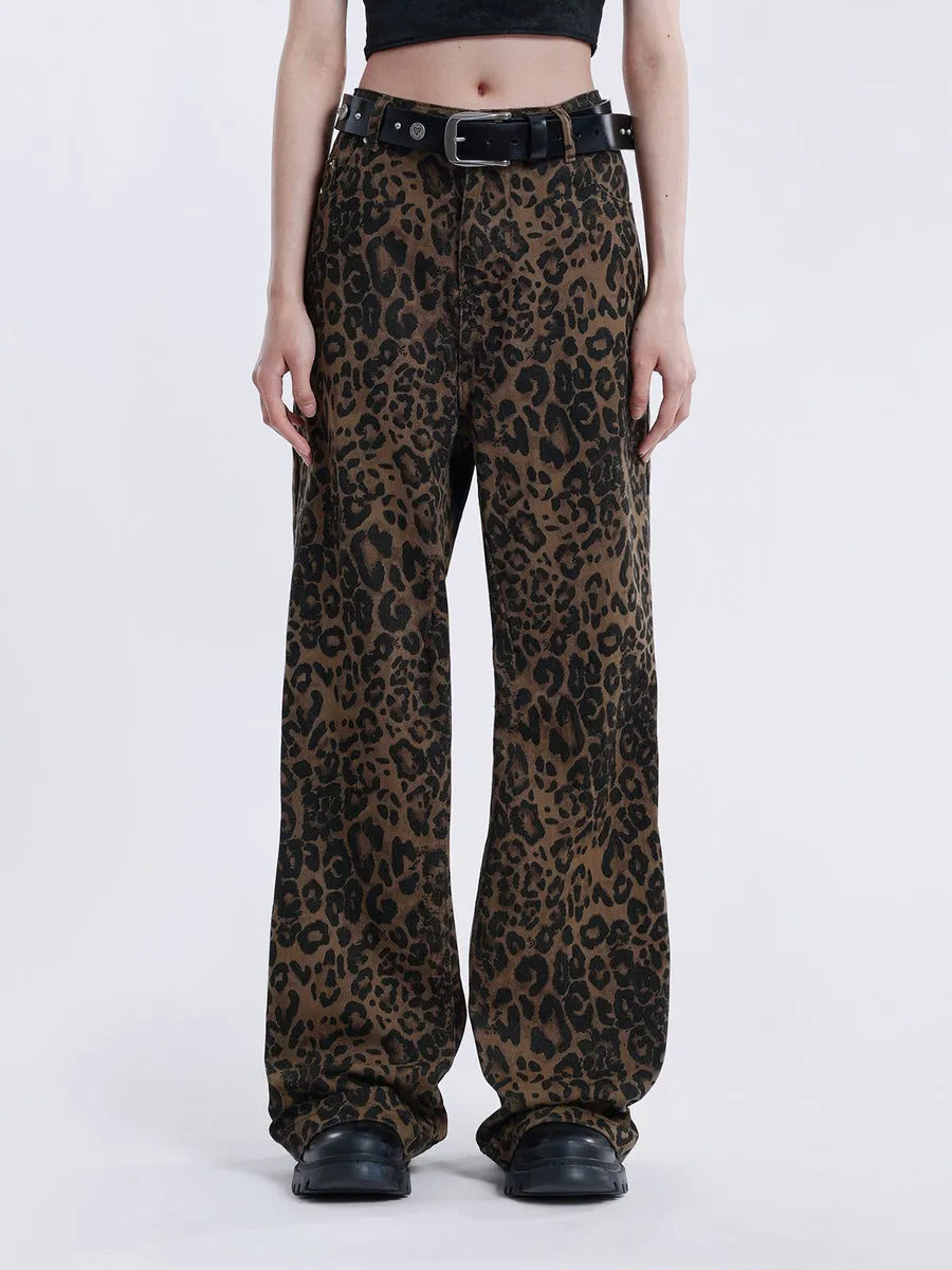 Chic Leopard Print Wide-Leg Jeans for Women