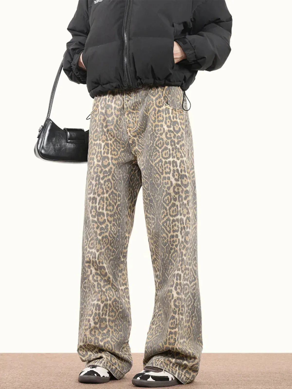 Chic Leopard Print Wide-Leg Jeans for Women