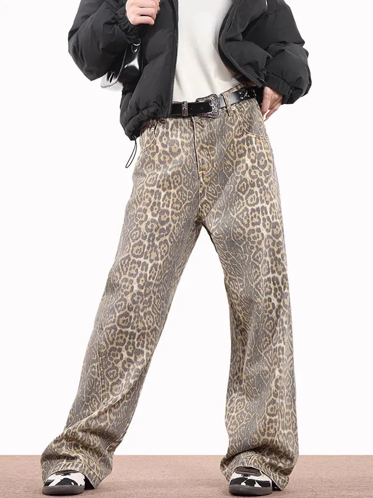 Chic Leopard Print Wide-Leg Jeans for Women