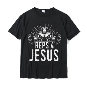 Christianartbag Funny T-Shirt, Funny Reps 4 Jesus Gym Weightlifting T-Shirt Comics T Shirt For Men Cotton T Shirts Custom Classic