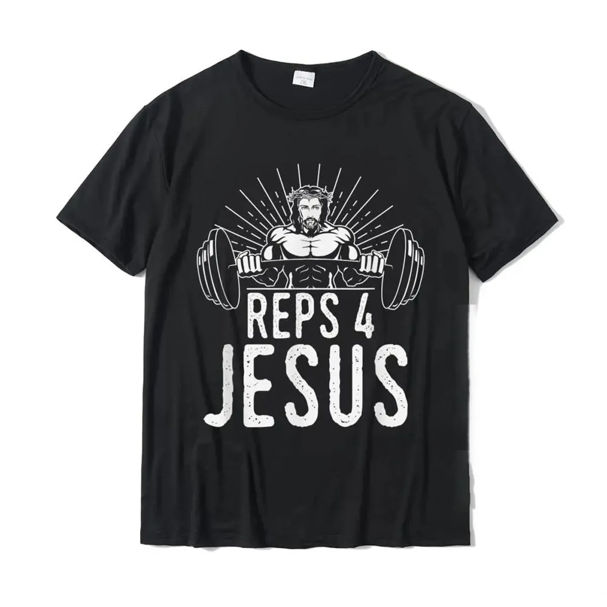 Christianartbag Funny T-Shirt, Funny Reps 4 Jesus Gym Weightlifting T-Shirt Comics T Shirt For Men Cotton T Shirts Custom Classic