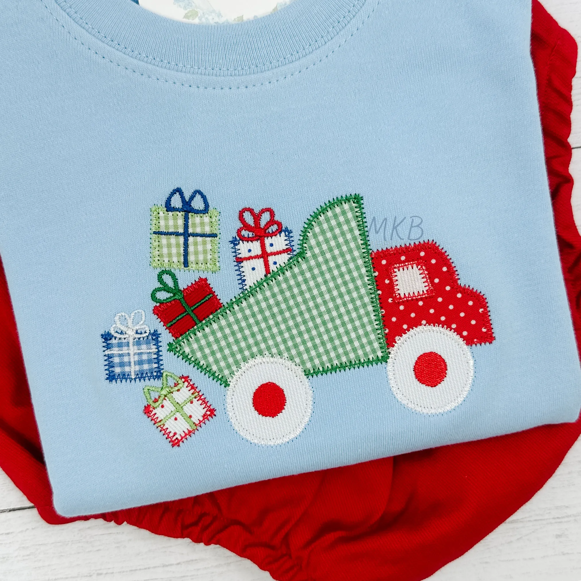 Christmas Present Dump Truck Zig Zag Stitch Applique Embroidery Design