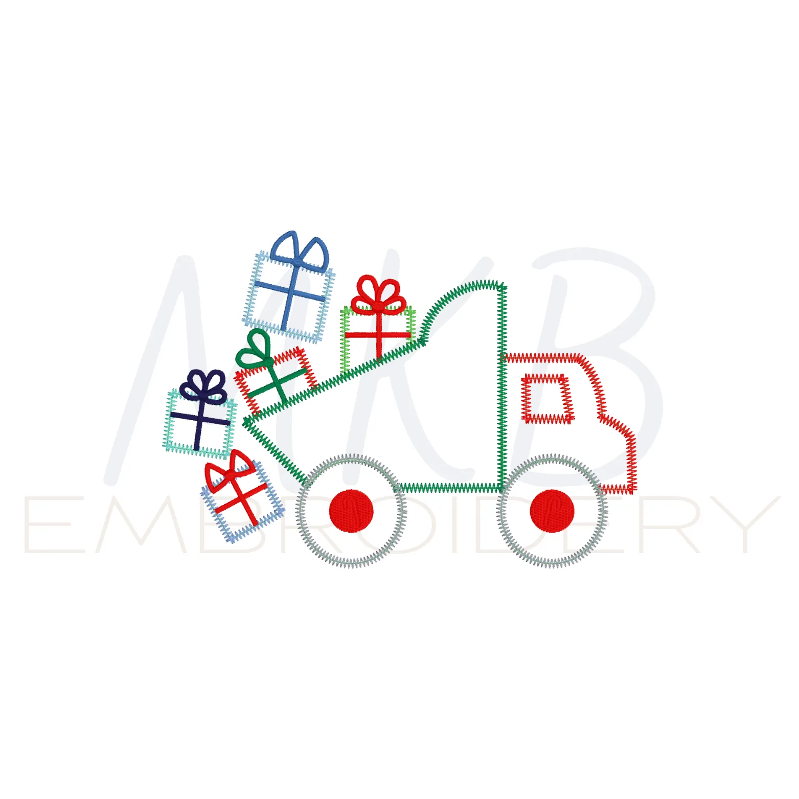 Christmas Present Dump Truck Zig Zag Stitch Applique Embroidery Design