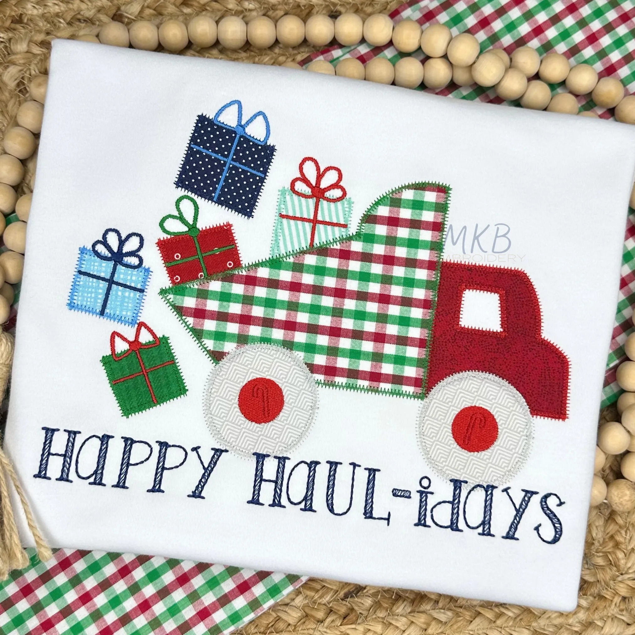 Christmas Present Dump Truck Zig Zag Stitch Applique Embroidery Design