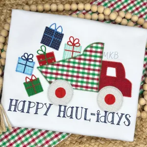 Christmas Present Dump Truck Zig Zag Stitch Applique Embroidery Design