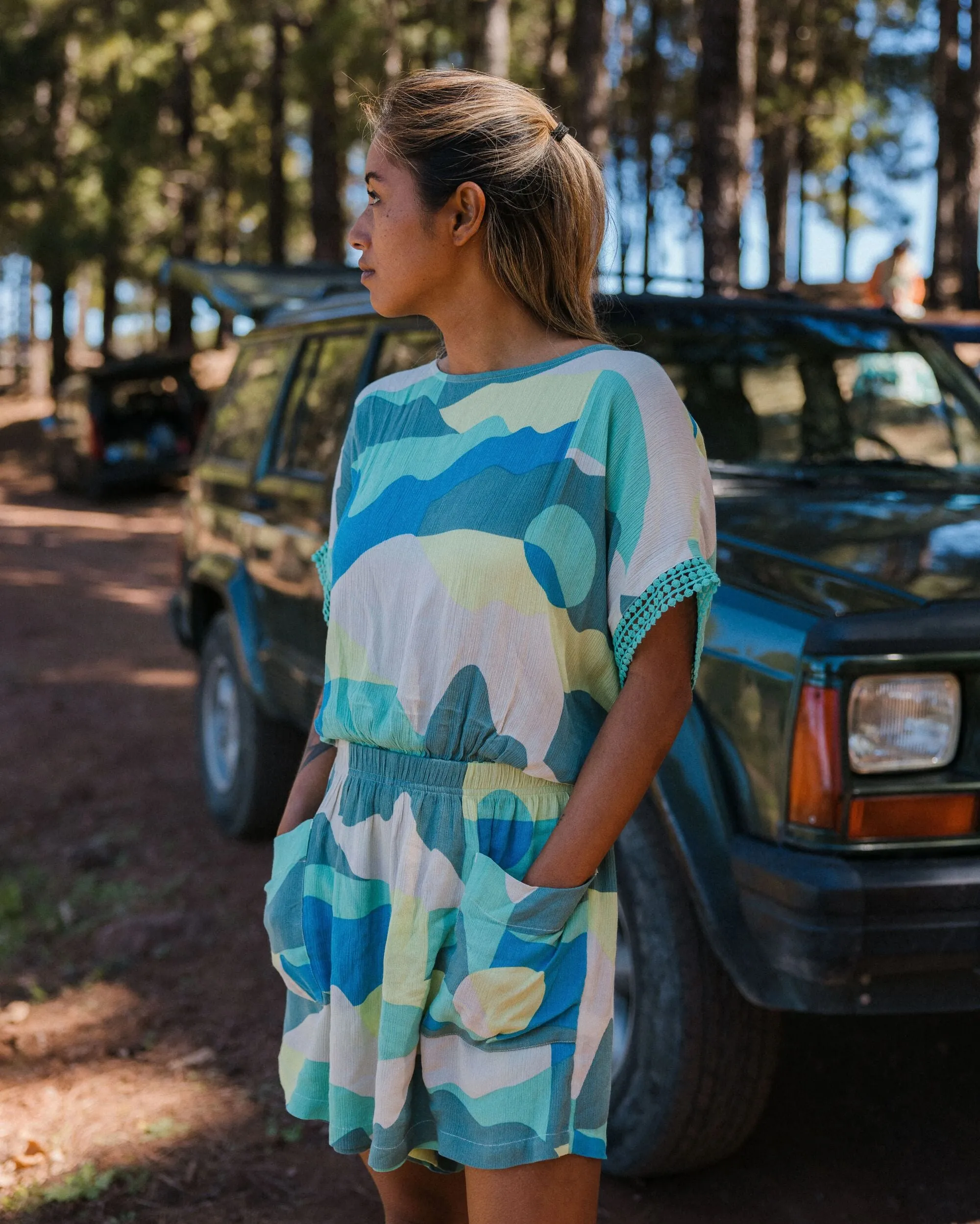 Clarity Short Skort Dress - Vista Patchwork Aqua