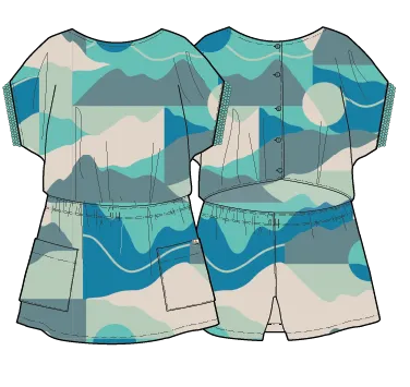 Clarity Short Skort Dress - Vista Patchwork Aqua