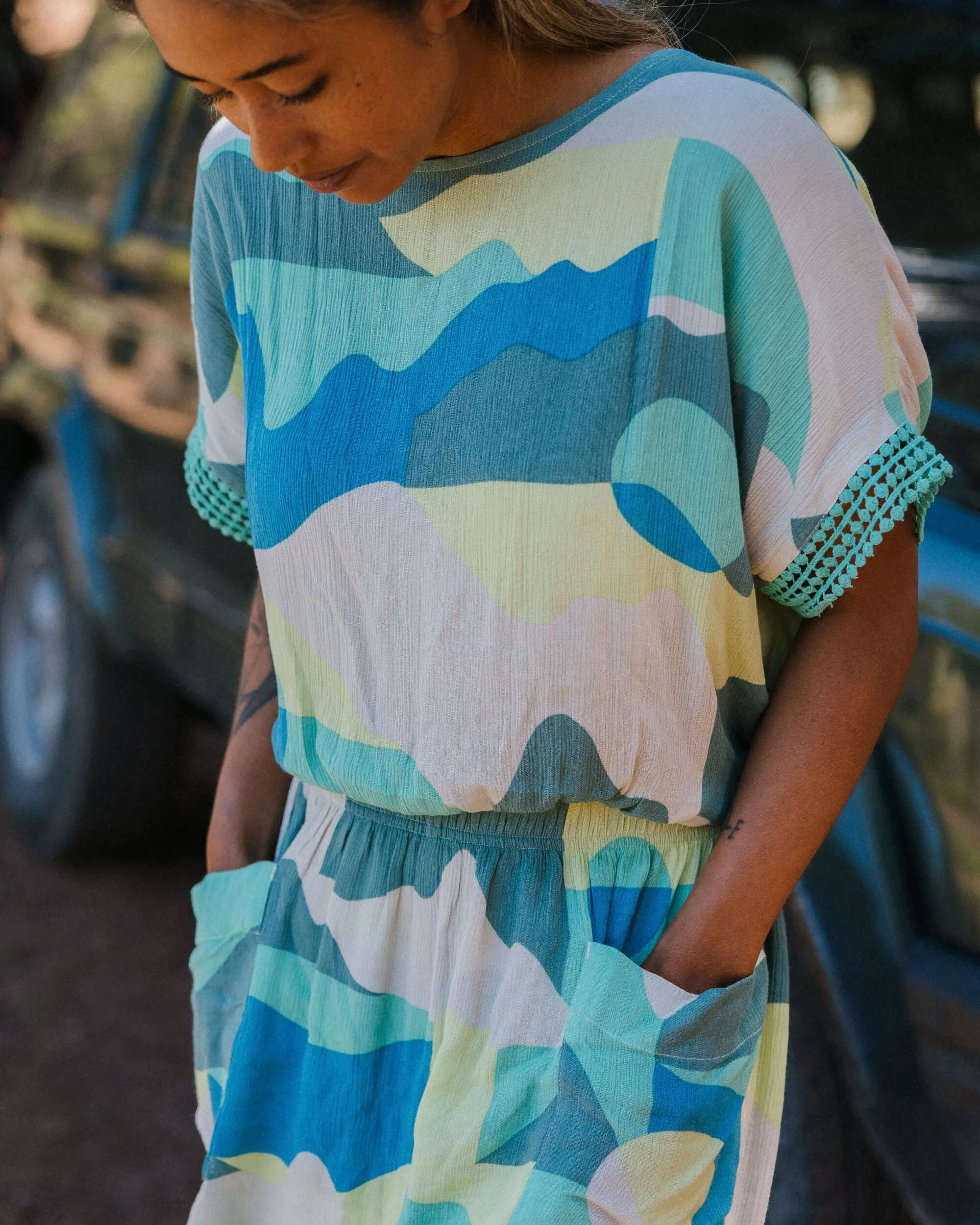 Clarity Short Skort Dress - Vista Patchwork Aqua
