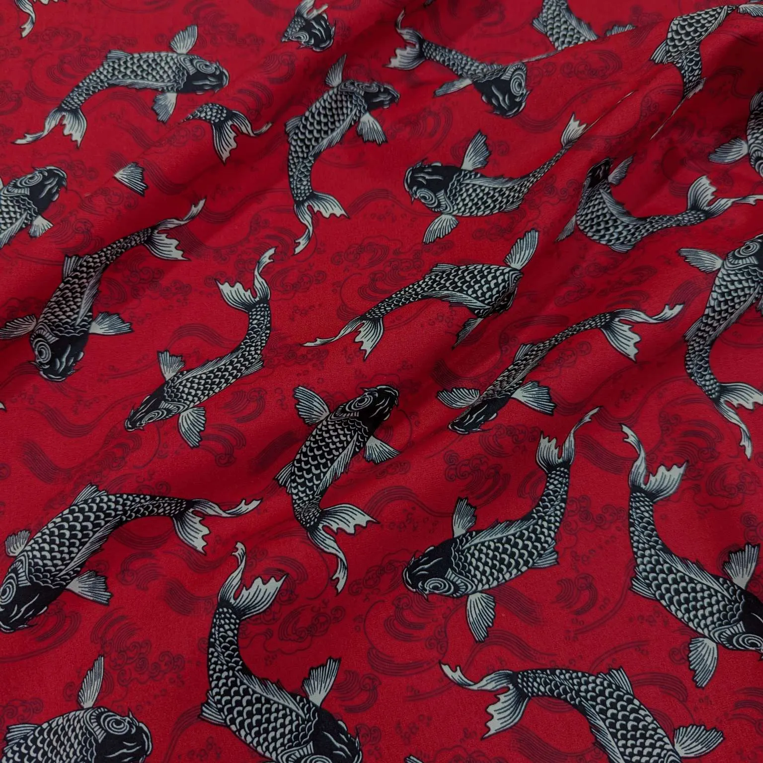 Cotton Poplin, Koi, Red