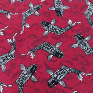 Cotton Poplin, Koi, Red
