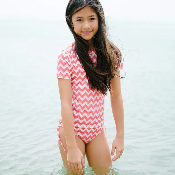 Crete Girls Rash Shirt Set - Coral