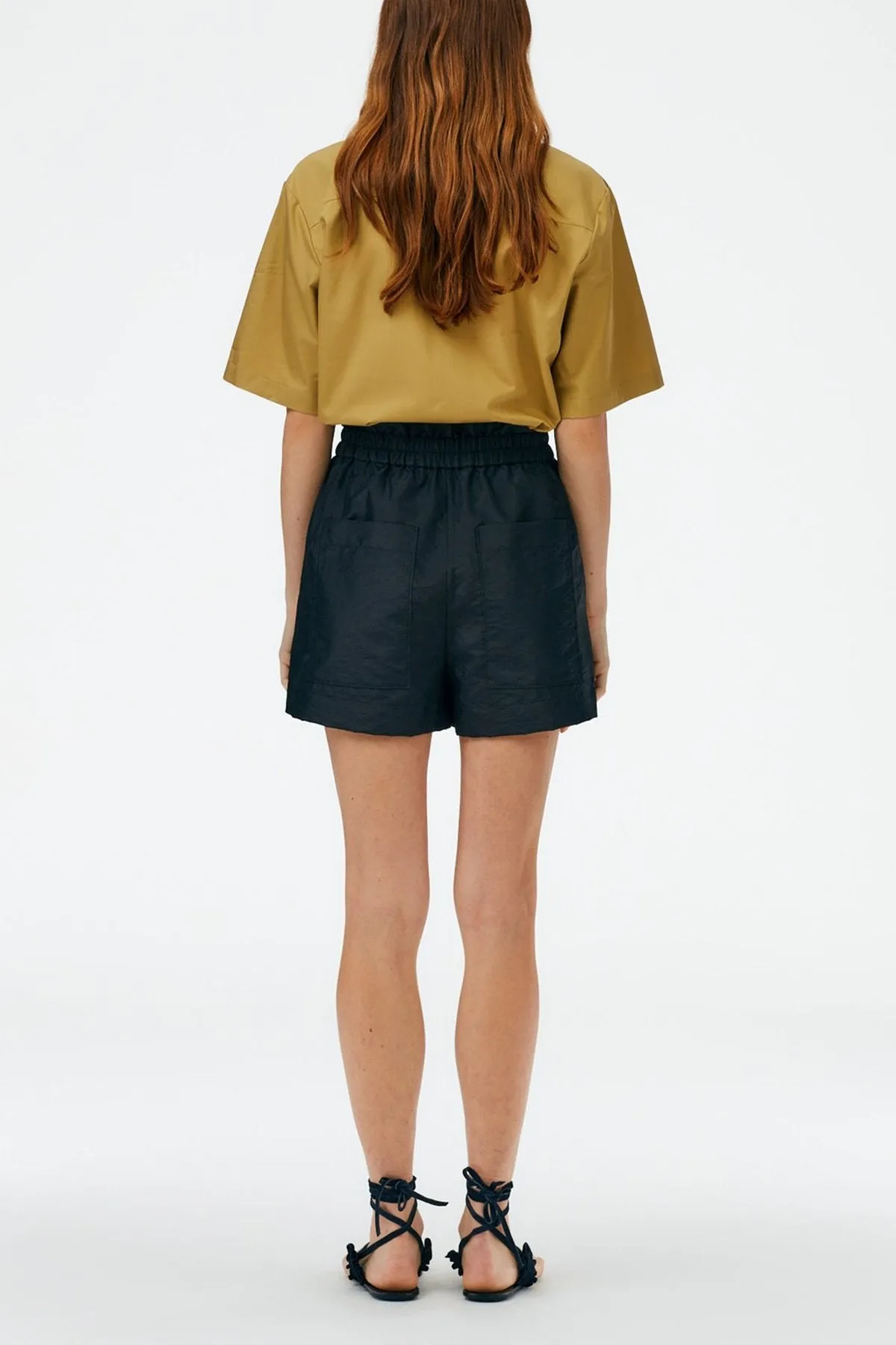 Crispy Nylon Easy Pull On Shorts in Black