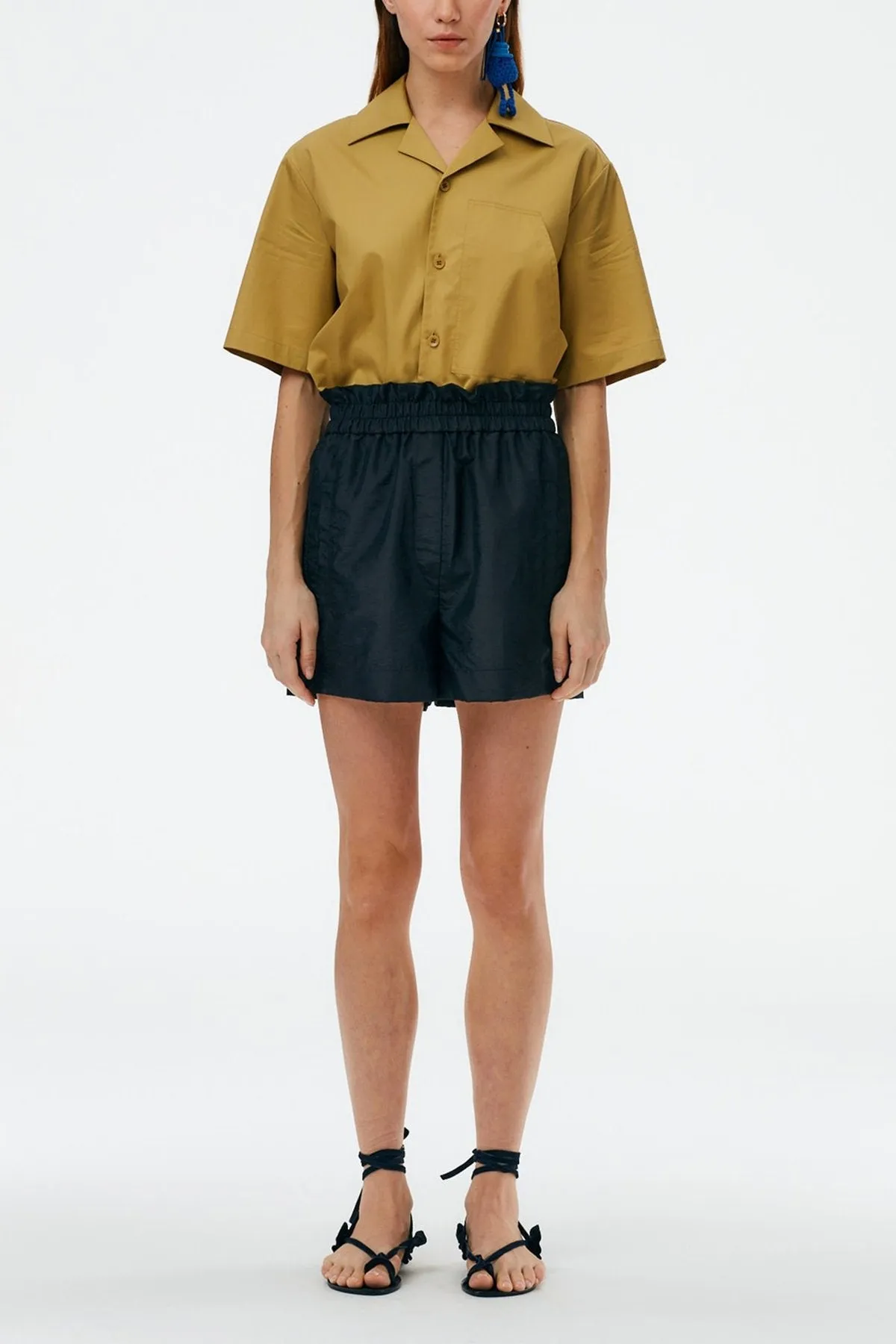 Crispy Nylon Easy Pull On Shorts in Black