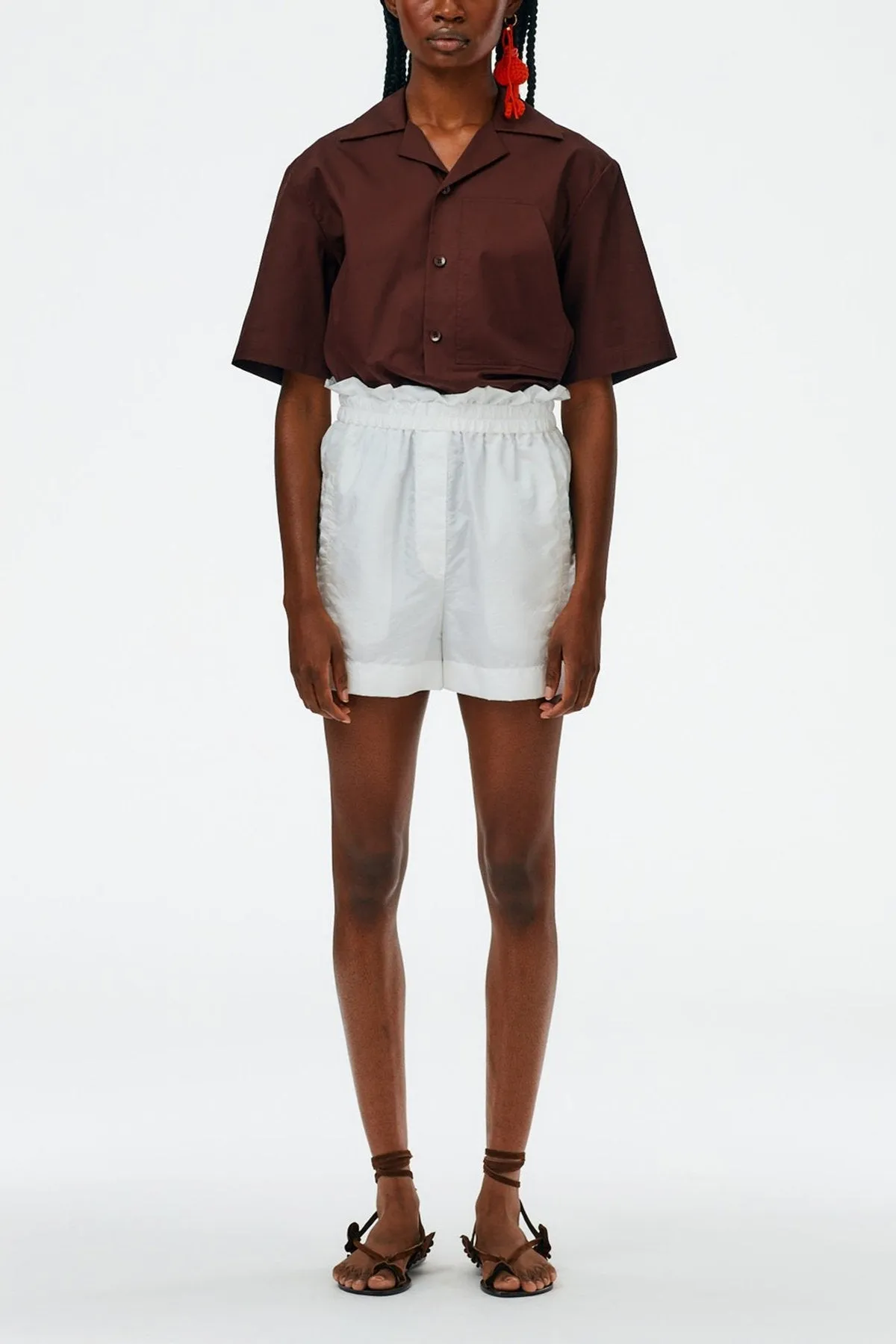 Crispy Nylon Easy Pull On Shorts in White