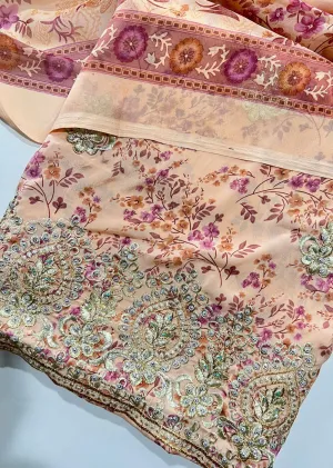 D9748 -Peach Unstitched Crepe Suit