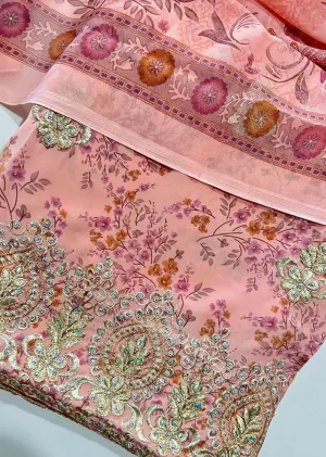 D9748 -Pink Unstitched Crepe Suit