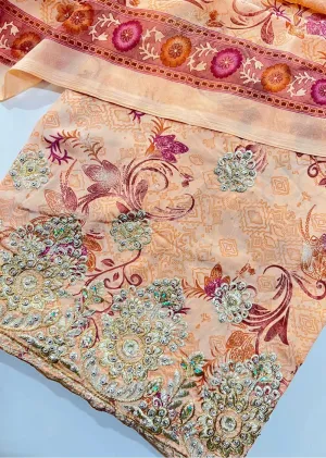 D9750 -Peach Unstitched Crepe Suit