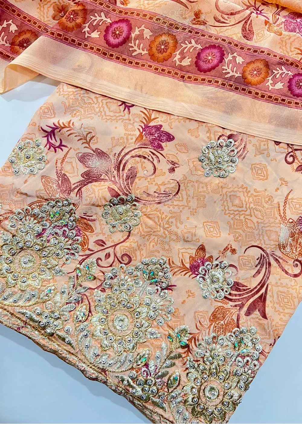 D9750 -Peach Unstitched Crepe Suit