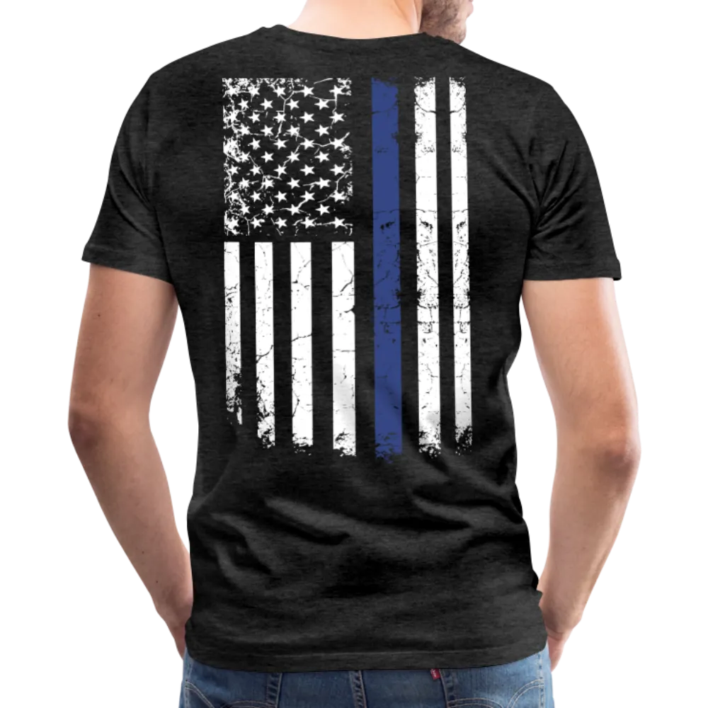 Dad Husband Protector Hero Flag on back Thin Blue Line Men's Premium T-Shirt (CK1921)
