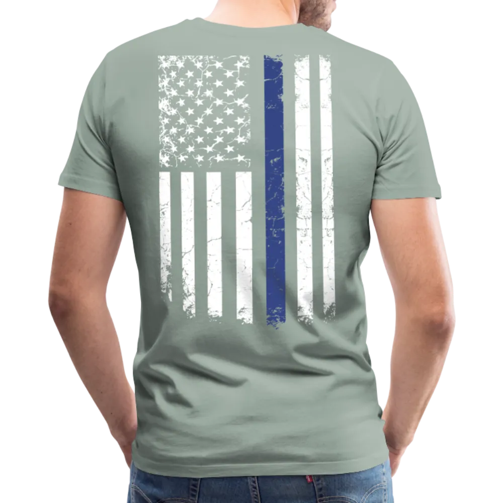 Dad Husband Protector Hero Flag on back Thin Blue Line Men's Premium T-Shirt (CK1921)