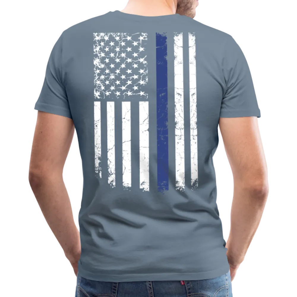 Dad Husband Protector Hero Flag on back Thin Blue Line Men's Premium T-Shirt (CK1921)